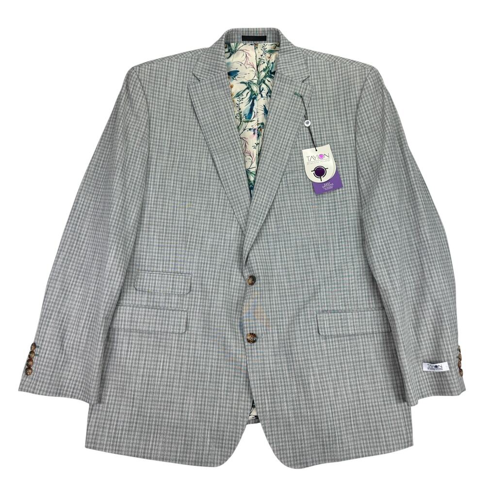 Tayion Mens Agordy Regular Fit Plaid Suit Jacket Gray Green 48L